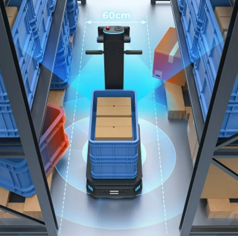 PUDU T600 Underride: Automatically aligns with, lifts, and transports carts
